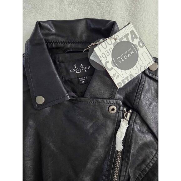 Coalition LA Black Faux Leather Moto Jacket Quilted Sleeves BNWT Size M - Picture 11 of 16